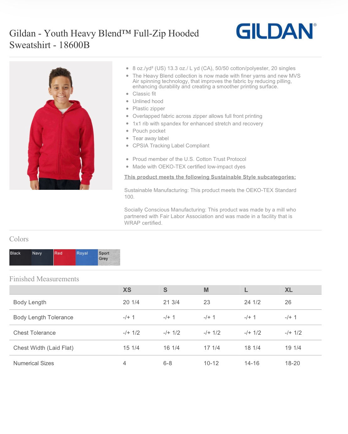 Gildan Youth Zip Up Hoodie