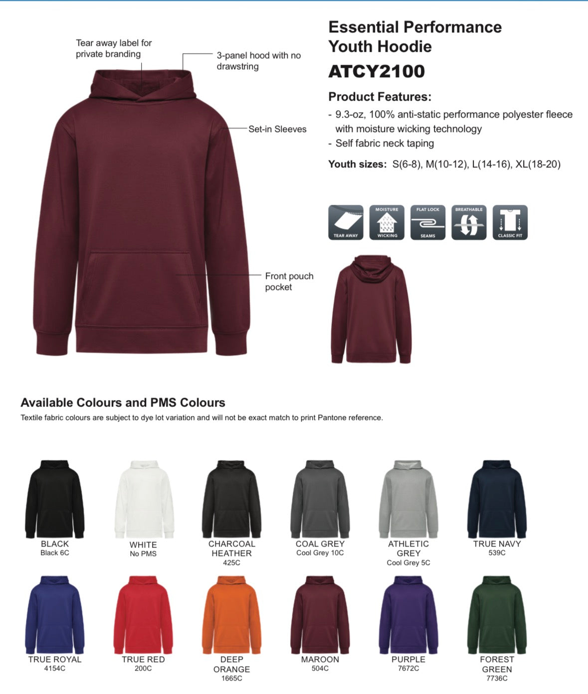 Youth ATC Performance Polyester Hoodie (CKS)